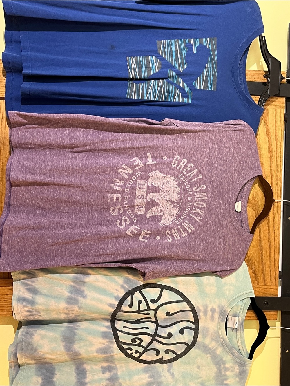 Puma Royal Blue Short Sleeve Tee, Junk Stock Tie Dye & Smokey Mtns 3 pack Large